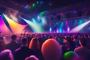 énorme foule disco fête dans nuit club génératif ai photo