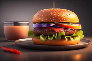 savoureux Burger sur floue Contexte génératif ai photo