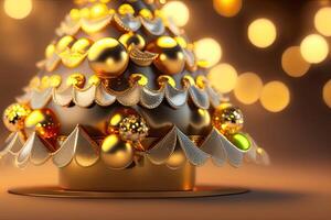 Noël arbre décoré avec d'or des balles et jouet génératif ai photo