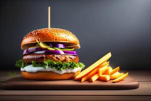 classique Burger avec frites. génératif ai photo