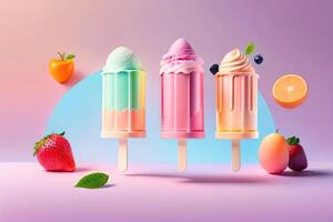 savoureux été fruit la glace crème Frais de fête génératif ai photo