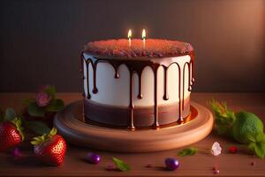 magnifique marron anniversaire gâteau génératif ai photo