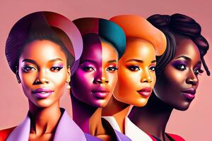 aux femmes journée bannière avec silhouette coloré Contexte génératif ai art photo