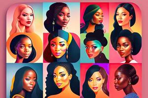 aux femmes journée bannière avec silhouette coloré Contexte génératif ai art photo