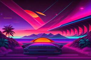 Nouveau retrowave violet néon Contexte conception art génératif ai photo