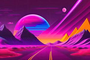 Nouveau retrowave violet néon Contexte conception art génératif ai photo