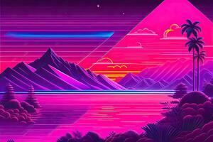 Nouveau retrowave violet néon Contexte conception art génératif ai photo