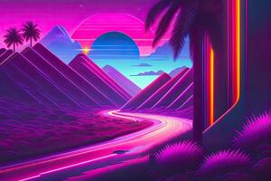 Nouveau retrowave violet néon Contexte conception art génératif ai photo