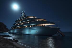 génératif ai illustration de superyacht à nuit photo