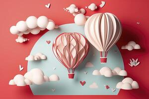 papier Couper style, Valentin journée avec cœur ballon et aimer, génératif ai photo