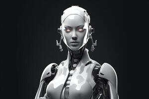 robot femme établi avec génératif ai technologie. photo