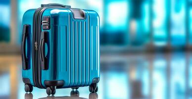 bleu valise, aéroport bagage - ai généré image photo