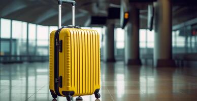 Jaune valise, bagage à le aéroport - ai généré image photo