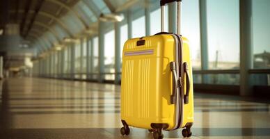 Jaune valise, bagage à le aéroport - ai généré image photo