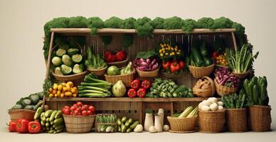 légume Les agriculteurs marché décrochage, coloré divers Frais biologique en bonne santé des légumes - ai généré image photo