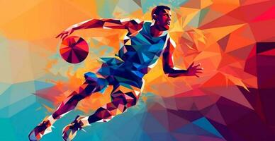abstrait basketball panoramique arrière-plan, basketball joueur avec Balle - ai généré image photo