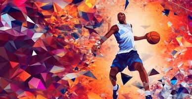 abstrait basketball panoramique arrière-plan, basketball joueur avec Balle - ai généré image photo