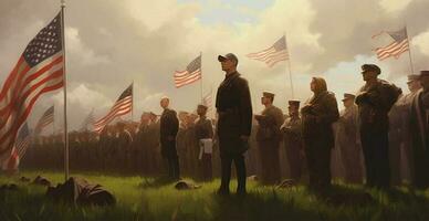 pierres tombales avec nous drapeaux à Arlington nationale cimetière sur Mémorial journée - ai généré image photo