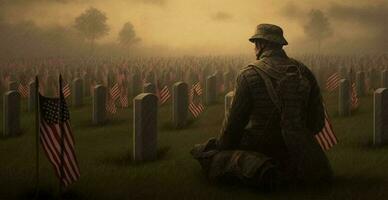 pierres tombales avec nous drapeaux à Arlington nationale cimetière sur Mémorial journée - ai généré image photo