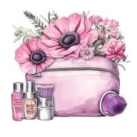 rose cosmétique sac aquarelle. illustration ai génératif photo