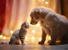 mignonne chiot et chat. illustration ai génératif photo