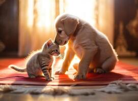 mignonne chiot et chat. illustration ai génératif photo