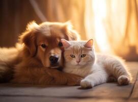 mignonne chiot et chat. illustration ai génératif photo