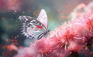 rose fleurs avec papillon. illustration ai génératif photo