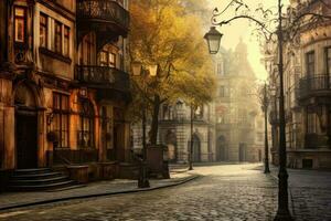 vieux des rues dans européen ville, vieux ville, illustration ai génératif photo