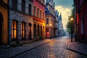 vieux des rues dans européen ville, vieux ville, illustration ai génératif photo
