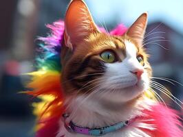 animal de compagnie chat dans fierté parade. concept de lgbtq fierté. ai généré photo