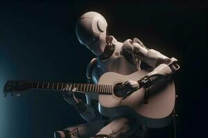 ai robot musicien en jouant guitare. futuriste divertissement sur organiser. ai généré photo