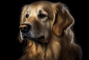 portrait de une d'or retriever à la recherche à le caméra isolé sur noir créer avec génératif ai photo