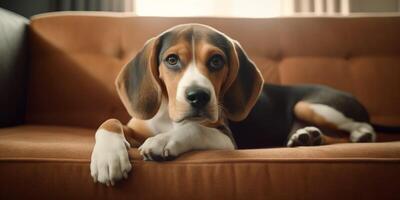 beagle mensonge sur canapé - ai génératif photo