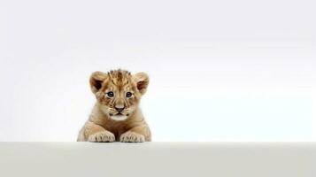 peu Lion isolé sur blanc Contexte - génératif ai photo