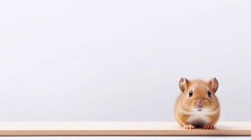 une hamster est assis sur une table avec une blanc Contexte - génératif ai photo