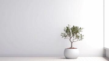 une blanc mis en pot plante dans une blanc pièce avec une blanc mur derrière il - génératif ai photo