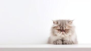 magnifique persan chat sur blanc Contexte. génératif ai photo
