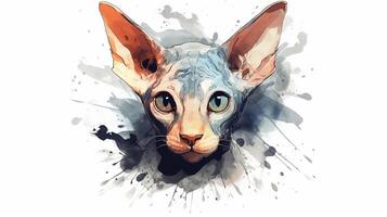 aquarelle portrait de une sphinx chat. dessiné à la main illustration. génératif ai photo