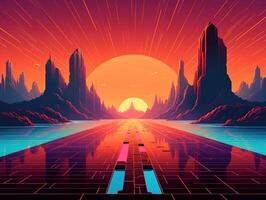 futuriste ville paysage dans le Années 80 style. vecteur illustration photo