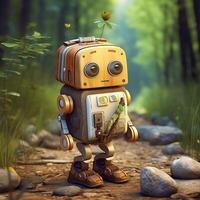 ancien robot dans le forêt. 3d illustration. rétro robot. génératif ai photo