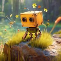 ancien robot dans le forêt. 3d illustration. rétro robot. génératif ai photo