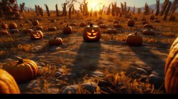 Halloween citrouilles un foismètre champ ai généré photo