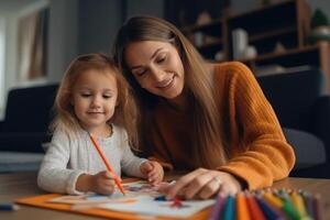 mère et fille Faire devoirs ensemble. ai génératif photo