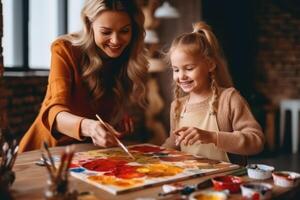 mère et fille La peinture ensemble. ai génératif photo