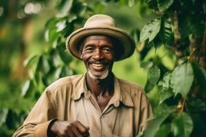 agriculteur sur arabica café plantation , ai génératif photo