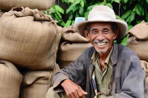 agriculteur sur arabica café plantation , ai génératif photo