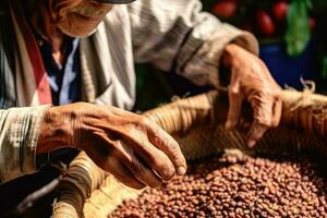 agriculteur sur arabica café plantation , ai génératif photo