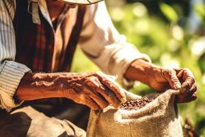 agriculteur sur arabica café plantation , ai génératif photo