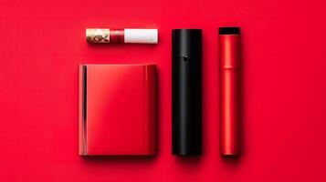 électronique le tabac fumeur système cigare sur rouge Contexte. Haut voir. génératif ai. photo